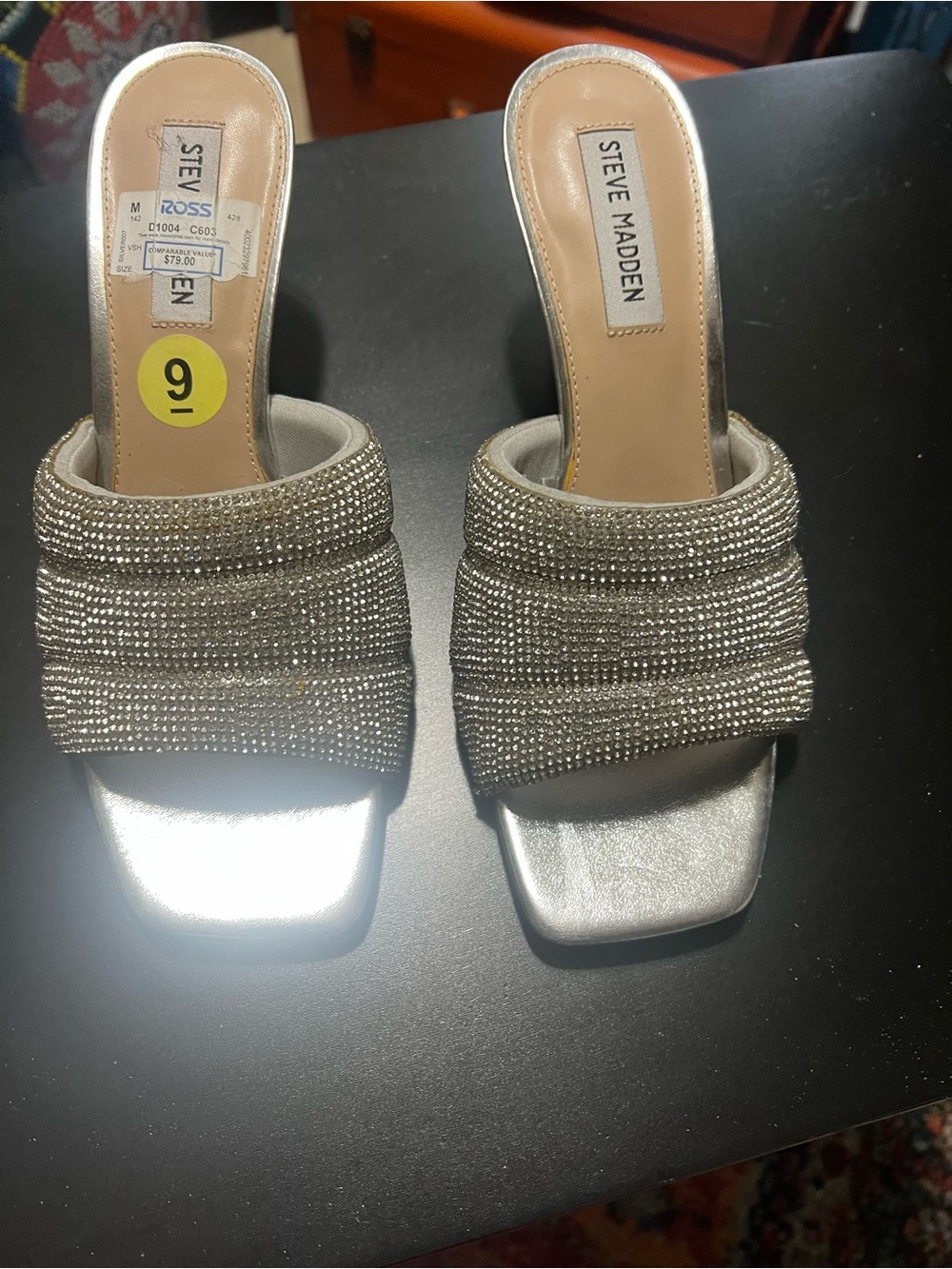 Steve Madden Silver Rhinestone Embellished Slide Mules